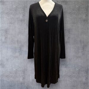 Chico's Black Travelers jacquard fabric one button long duster with side slits